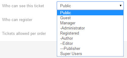 List of Joomla groups which will be able to see the tickets
