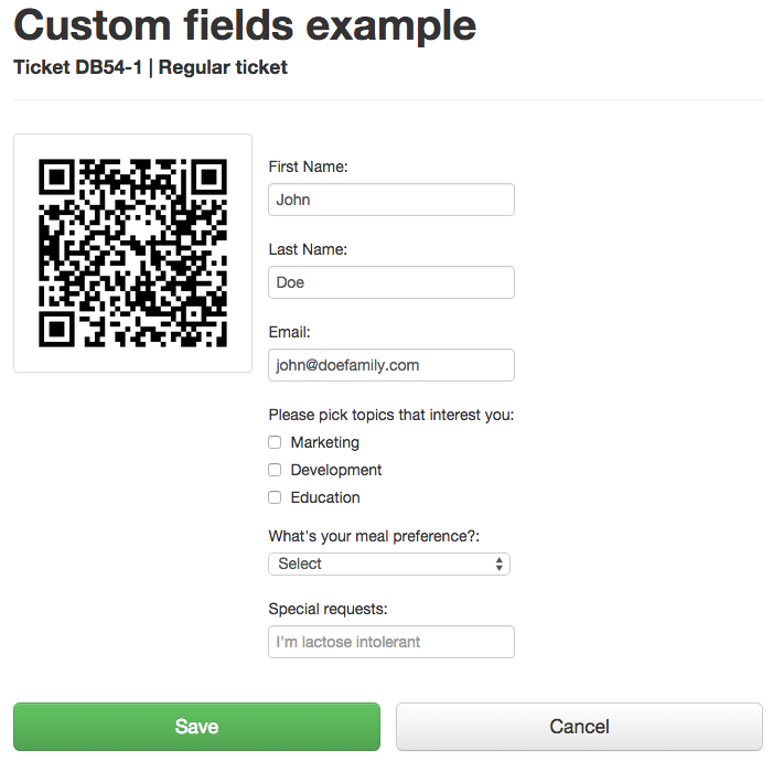 Ticket with custom registration fields